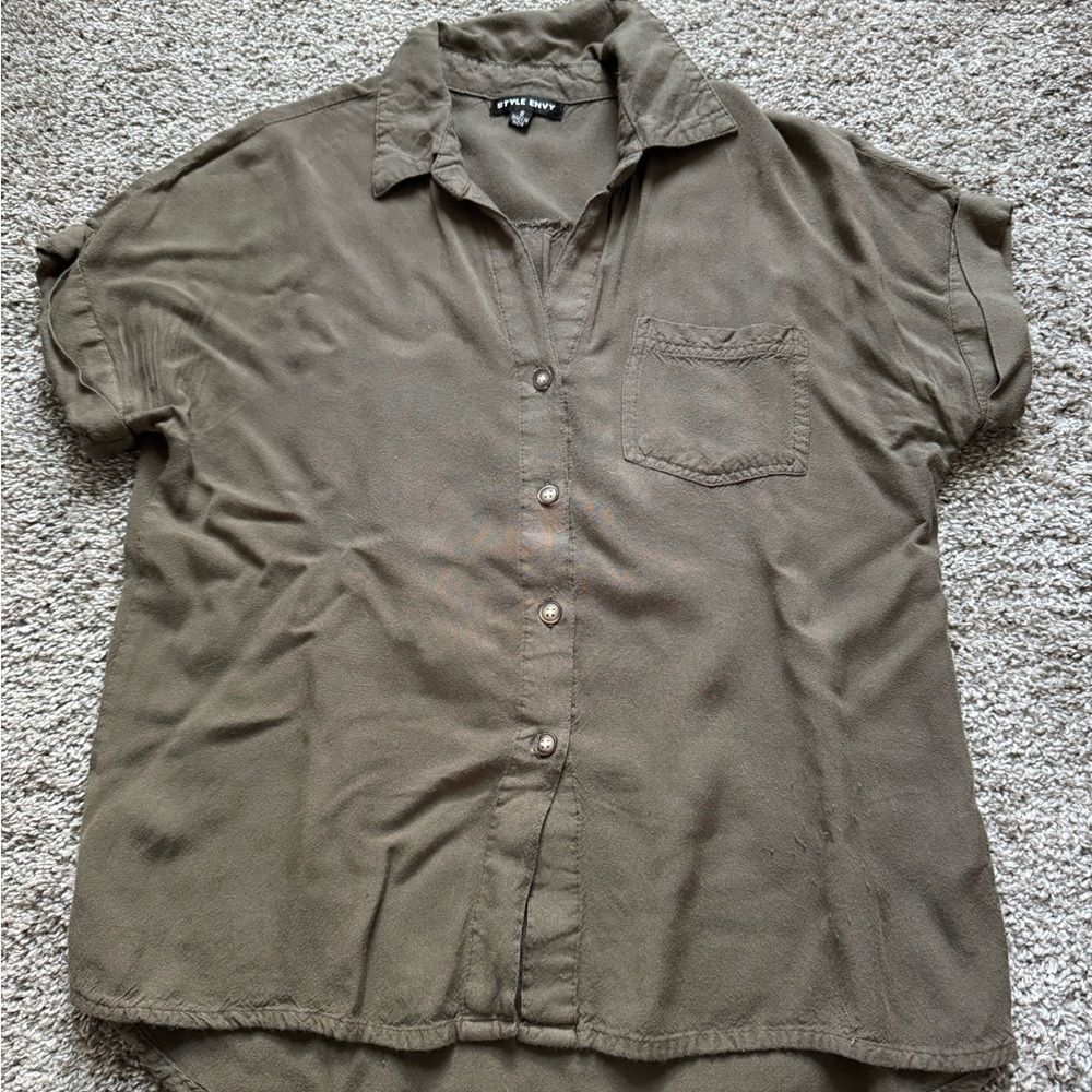 Olive green button-up top